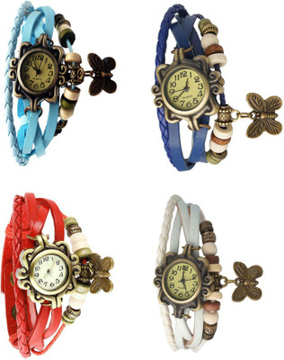 NS18 Vintage Butterfly Rakhi Combo of 4 Sky Blue, Red, Blue And White Analog Watch  - For Women   Watches  (NS18)