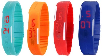 NS18 Silicone Led Magnet Band Combo of 4 Sky Blue, Orange, Red And Blue Digital Watch  - For Boys & Girls   Watches  (NS18)