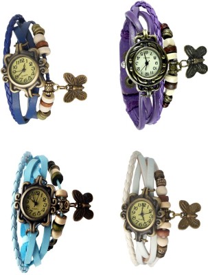 NS18 Vintage Butterfly Rakhi Combo of 4 Blue, Sky Blue, Purple And White Analog Watch  - For Women   Watches  (NS18)