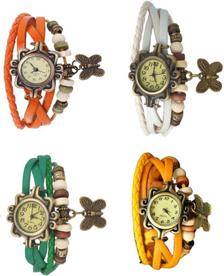 

Kissu Vintage Rakhi Combo of 4 Orange, Green, White And Yellow Watch - For Women