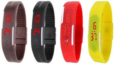 NS18 Silicone Led Magnet Band Combo of 4 Brown, Black, Red And Yellow Digital Watch  - For Boys & Girls   Watches  (NS18)