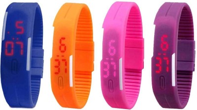 NS18 Silicone Led Magnet Band Watch Combo of 4 Blue, Orange, Pink And Purple Watch  - For Couple   Watches  (NS18)