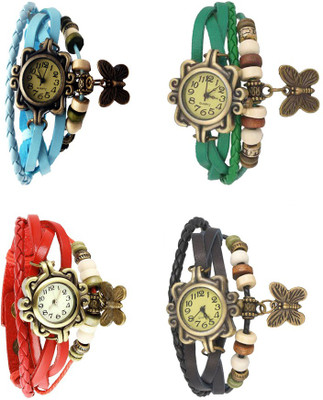 

NS18 Vintage Butterfly Rakhi Combo of 4 Sky Blue, Red, Green And Black Watch - For Women