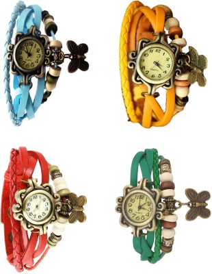 NS18 Vintage Butterfly Rakhi Combo of 4 Sky Blue, Red, Yellow And Green Analog Watch  - For Women   Watches  (NS18)