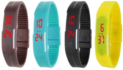 NS18 Silicone Led Magnet Band Combo of 4 Brown, Sky Blue, Black And Yellow Digital Watch  - For Boys & Girls   Watches  (NS18)