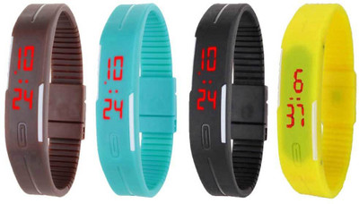

NS18 Silicone Led Magnet Band Combo of 4 Brown, Sky Blue, Black And Yellow Watch - For Boys & Girls