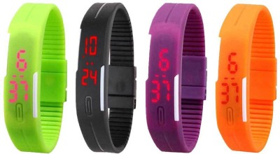 NS18 Silicone Led Magnet Band Combo of 4 Green, Black, Purple And Orange Digital Watch  - For Boys & Girls   Watches  (NS18)