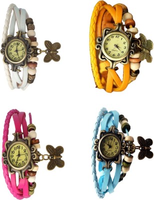 NS18 Vintage Butterfly Rakhi Combo of 4 White, Pink, Yellow And Sky Blue Analog Watch  - For Women   Watches  (NS18)