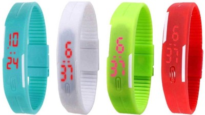 NS18 Silicone Led Magnet Band Watch Combo of 4 Sky Blue, White, Green And Red Digital Watch  - For Couple   Watches  (NS18)