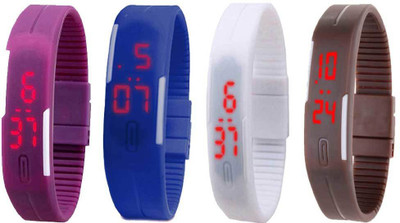 Kissu Led Magnet Band Combo of 4 Purple, Blue, White And Brown Watch - For Men & Women
