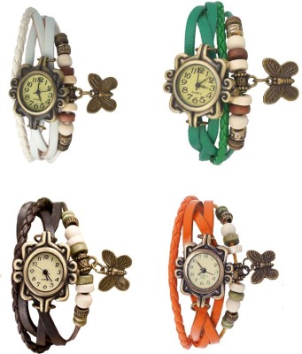 NS18 Vintage Butterfly Rakhi Combo of 4 White, Brown, Green And Orange Analog Watch  - For Women   Watches  (NS18)