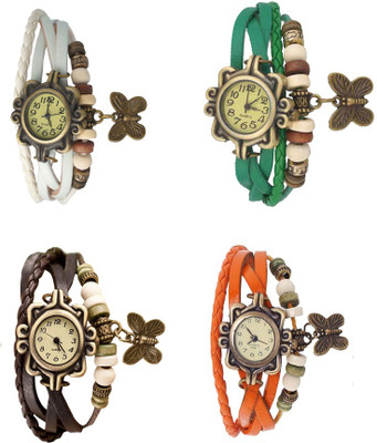 

NS18 Vintage Butterfly Rakhi Combo of 4 White, Brown, Green And Orange Watch - For Women