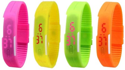NS18 Silicone Led Magnet Band Combo of 4 Pink, Yellow, Green And Orange Digital Watch  - For Boys & Girls   Watches  (NS18)
