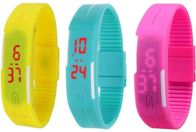 NS18 Silicone Led Magnet Band Combo of 3 Yellow, Sky Blue And Pink Digital Watch  - For Boys & Girls   Watches  (NS18)