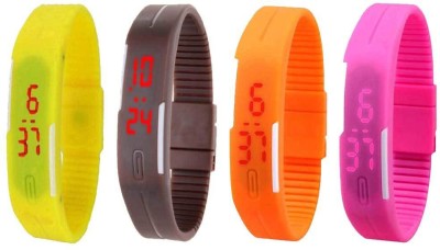 NS18 Silicone Led Magnet Band Combo of 4 Yellow, Brown, Orange And Pink Digital Watch  - For Boys & Girls   Watches  (NS18)