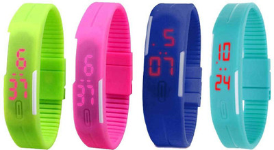 

NS18 Silicone Led Magnet Band Watch Combo of 4 Green, Pink, Blue And Sky Blue Watch - For Couple