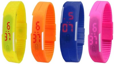 NS18 Silicone Led Magnet Band Combo of 4 Yellow, Orange, Blue And Pink Digital Watch  - For Boys & Girls   Watches  (NS18)