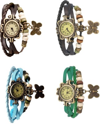 NS18 Vintage Butterfly Rakhi Combo of 4 Brown, Sky Blue, Black And Green Analog Watch  - For Women   Watches  (NS18)