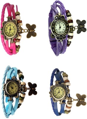 NS18 Vintage Butterfly Rakhi Combo of 4 Pink, Sky Blue, Purple And Blue Analog Watch  - For Women   Watches  (NS18)