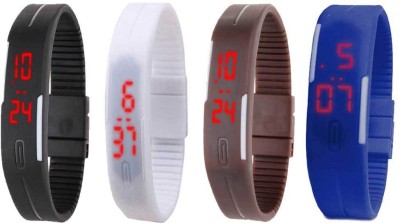 NS18 Silicone Led Magnet Band Combo of 4 Black, White, Brown And Blue Digital Watch  - For Boys & Girls   Watches  (NS18)