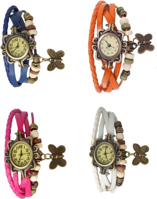 NS18 Vintage Butterfly Rakhi Combo of 4 Blue, Pink, Orange And White Analog Watch  - For Women   Watches  (NS18)