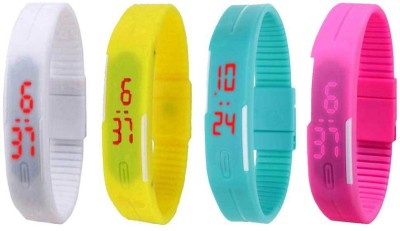NS18 Silicone Led Magnet Band Watch Combo of 4 White, Yellow, Sky Blue And Pink Digital Watch  - For Couple   Watches  (NS18)