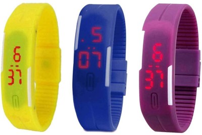 NS18 Silicone Led Magnet Band Combo of 3 Yellow, Blue And Purple Digital Watch  - For Boys & Girls   Watches  (NS18)