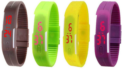 

NS18 Silicone Led Magnet Band Watch Combo of 4 Brown, Green, Yellow And Purple Watch - For Couple