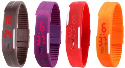 NS18 Silicone Led Magnet Band Combo of 4 Brown, Purple, Red And Orange Digital Watch  - For Boys & Girls   Watches  (NS18)