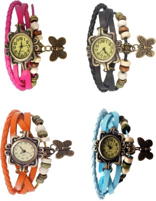 NS18 Vintage Butterfly Rakhi Combo of 4 Pink, Orange, Black And Sky Blue Analog Watch  - For Women   Watches  (NS18)