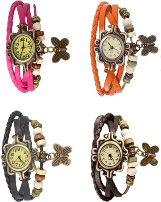 NS18 Vintage Butterfly Rakhi Combo of 4 Pink, Black, Orange And Brown Analog Watch  - For Women   Watches  (NS18)