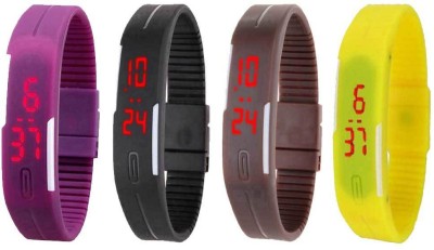 NS18 Silicone Led Magnet Band Combo of 4 Purple, Black, Brown And Yellow Digital Watch  - For Boys & Girls   Watches  (NS18)