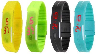 NS18 Silicone Led Magnet Band Watch Combo of 4 Yellow, Green, Black And Sky Blue Digital Watch  - For Couple   Watches  (NS18)