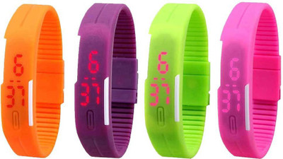 

Kissu Led Magnet Band Combo of 4 Orange, Purple, Green And Pink Watch - For Men & Women