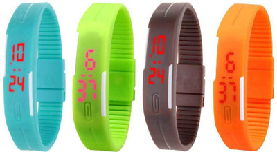

NS18 Silicone Led Magnet Band Combo of 4 Sky Blue, Green, Brown And Orange Watch - For Boys & Girls