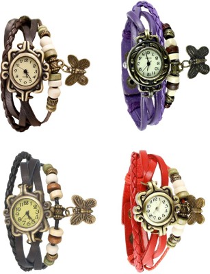 NS18 Vintage Butterfly Rakhi Combo of 4 Brown, Black, Purple And Red Analog Watch  - For Women   Watches  (NS18)