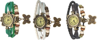 NS18 Vintage Butterfly Rakhi Watch Combo of 3 Green, White And Black Analog Watch  - For Women   Watches  (NS18)