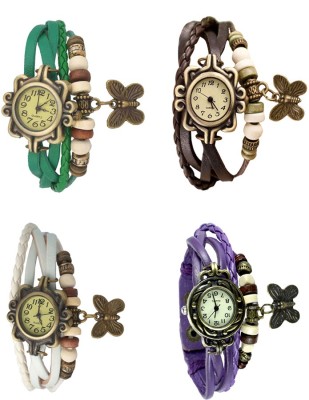 NS18 Vintage Butterfly Rakhi Combo of 4 Green, White, Brown And Purple Analog Watch  - For Women   Watches  (NS18)