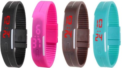 NS18 Silicone Led Magnet Band Watch Combo of 4 Black, Pink, Brown And Sky Blue Digital Watch  - For Couple   Watches  (NS18)