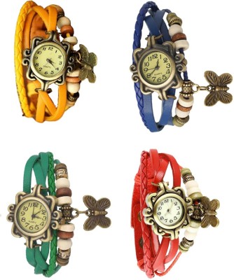 NS18 Vintage Butterfly Rakhi Combo of 4 Yellow, Green, Blue And Red Analog Watch  - For Women   Watches  (NS18)