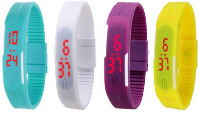 NS18 Silicone Led Magnet Band Combo of 4 Sky Blue, White, Purple And Yellow Digital Watch  - For Boys & Girls   Watches  (NS18)