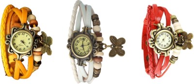 NS18 Vintage Butterfly Rakhi Watch Combo of 3 Yellow, White And Red Analog Watch  - For Women   Watches  (NS18)
