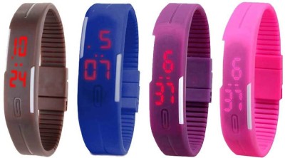 NS18 Silicone Led Magnet Band Watch Combo of 4 Brown, Blue, Purple And Pink Digital Watch  - For Couple   Watches  (NS18)