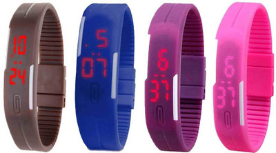 

NS18 Silicone Led Magnet Band Watch Combo of 4 Brown, Blue, Purple And Pink Watch - For Couple