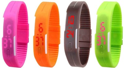 NS18 Silicone Led Magnet Band Combo of 4 Pink, Orange, Brown And Green Digital Watch  - For Boys & Girls   Watches  (NS18)