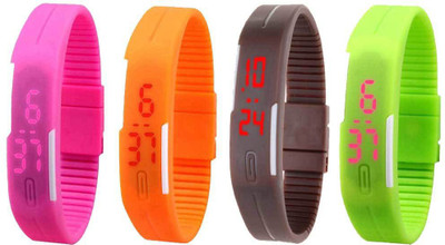 NS18 Silicone Led Magnet Band Combo of 4 Pink, Orange, Brown And Green Digital Watch  - For Boys & Girls   Watches  (NS18)