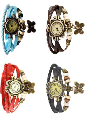 

Kissu Vintage Rakhi Combo of 4 Sky Blue, Red, Brown And Black Watch - For Women