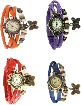 NS18 Vintage Butterfly Rakhi Combo of 4 Orange, Red, Purple And Blue Analog Watch  - For Women   Watches  (NS18)