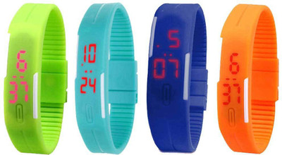 Kissu Led Magnet Band Combo of 4 Green, Sky Blue, Blue And Orange Watch - For Men & Women