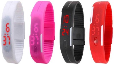 NS18 Silicone Led Magnet Band Watch Combo of 4 White, Pink, Black And Red Digital Watch  - For Couple   Watches  (NS18)